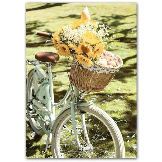 Rural Sunflowers Scene Poster | Fiets met zonnebloemen Wanddecoratie