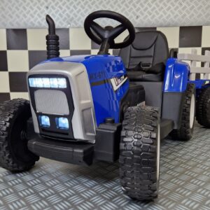 Elektrische speelgoedtractor 12 volt met aanhanger en afstandsbediening, blauw